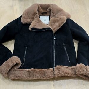 Black and Tan Faux Fur Jacket Abercrombie